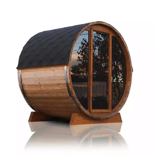 Factory Supply Panoramic Barrel Sauna Wooden Outdoor Canada Red \/hemlockComputer Wood Windows Style