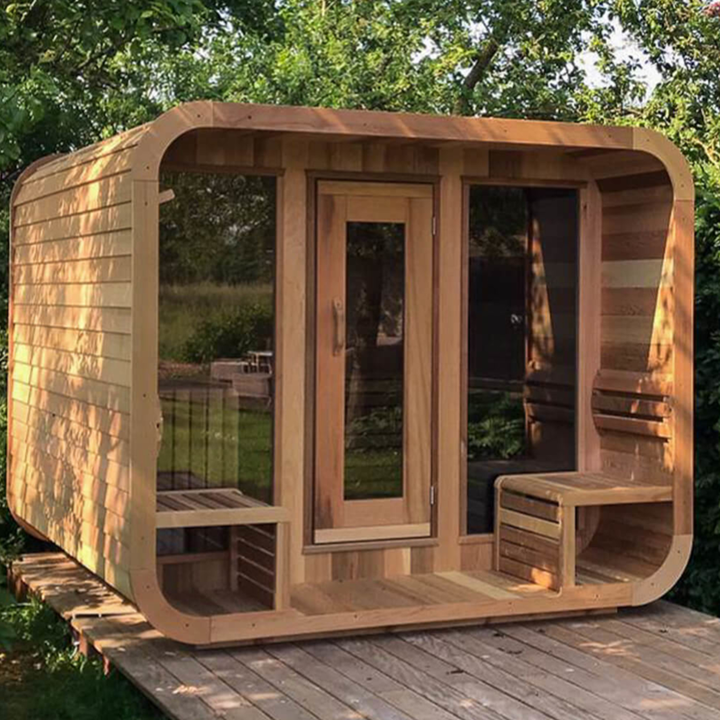 Traditional 6-Person Outdoor Sauna Room 6kW Stove Red Cedar Square Sauna House Far Infrared Steamer Includes Control Panel