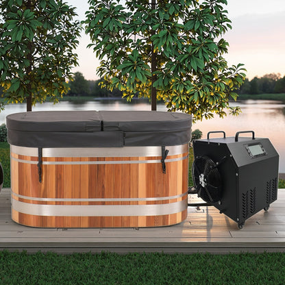 SaunasEnvy Red Cedar Cold Plunge Tub – 1 Person Ice Bath with Stainless Steel Liner