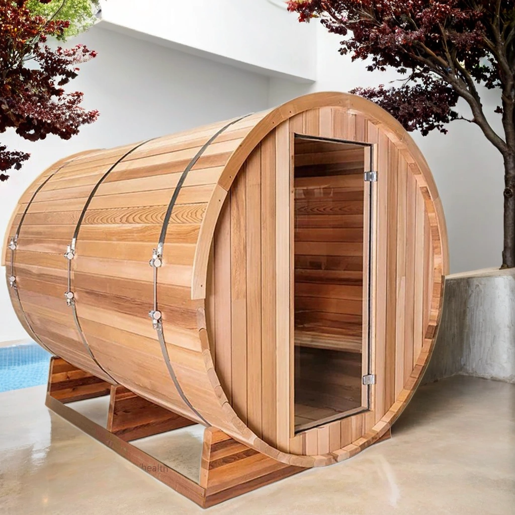 SaunasEnvy Modern Outdoor Barrel Sauna – 6 Person