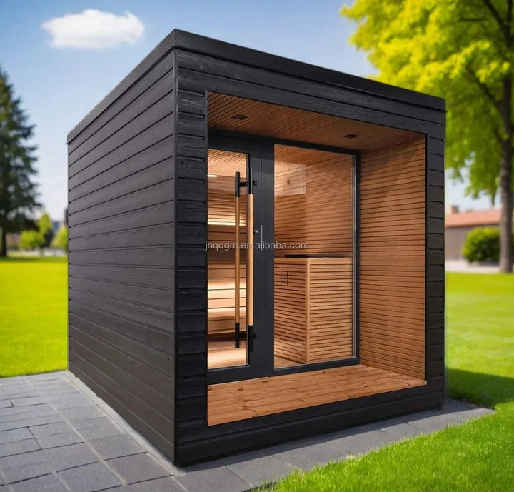 Custom Stylish 2-4 Person Outdoor Cubic Sauna Room - Modern Steam Room for Home & Wellness