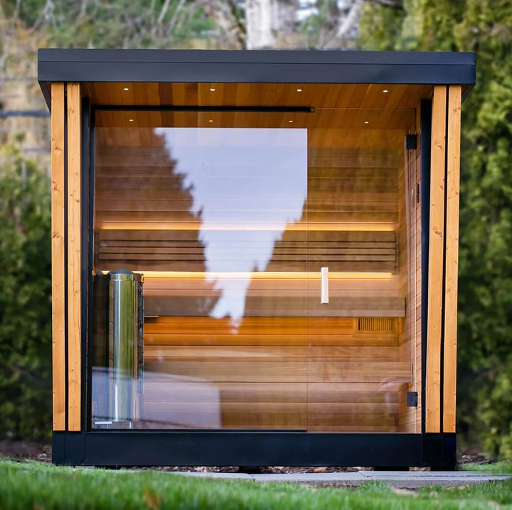 Cedar Cabin Sauna - 4 Person Outdoor Square Traditional Sauna Spa Room for Stress Relief