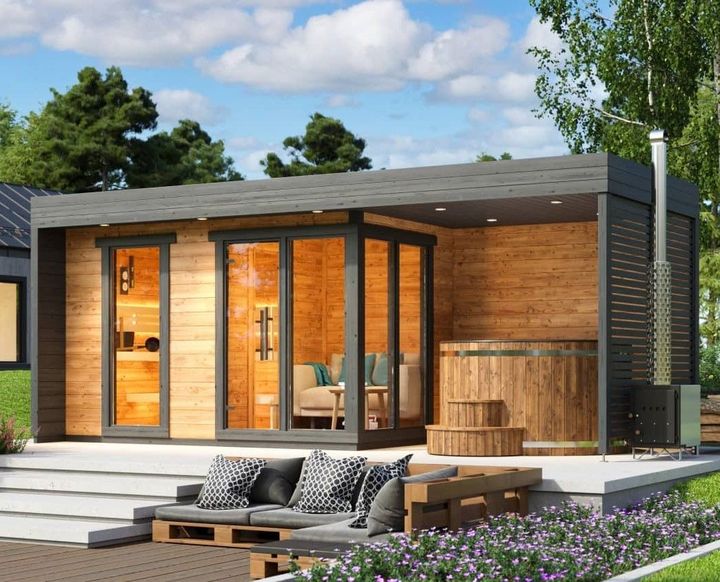 Ewinsun Luxury 2-Person Outdoor Steam Sauna Room Modern Design Bath Shower for Villas Electric Heating Pine Solid Traditional