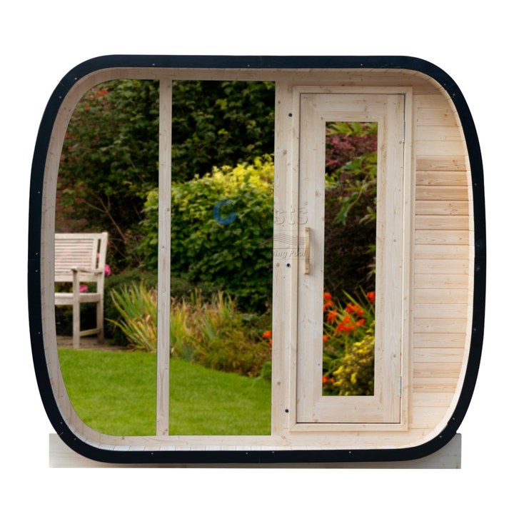 Luxury Outdoor Square Dry and Wet Steam Panoramic Glass 2-4 Person Cubic Sauna Room