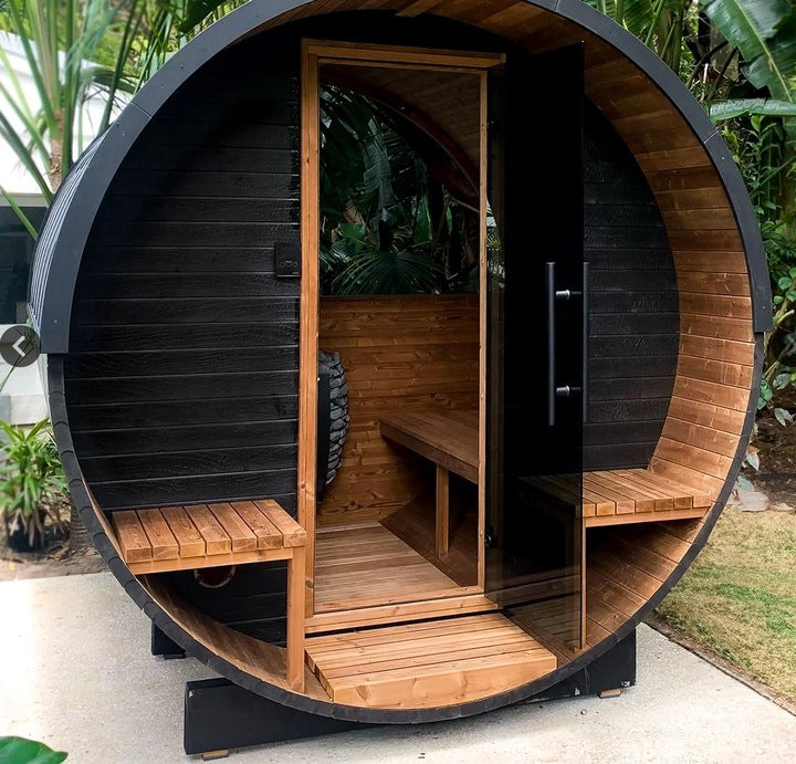 Outdoor Luxury Half Glass View Barrel Sauna Cedar Wood Large Size Sauna for Garden
