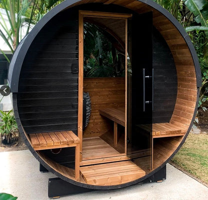 Outdoor Luxury Half Glass View Barrel Sauna Cedar Wood Large Size Sauna for Garden