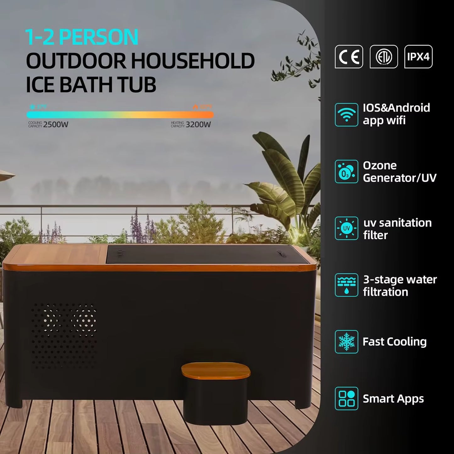 SaunasEnvy Cold Plunge Recovery Tub – 1 Person Hydrotherapy Spa