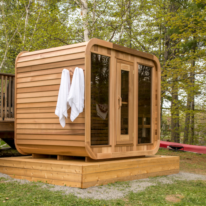 Traditional 6-Person Outdoor Sauna Room 6kW Stove Red Cedar Square Sauna House Far Infrared Steamer Includes Control Panel