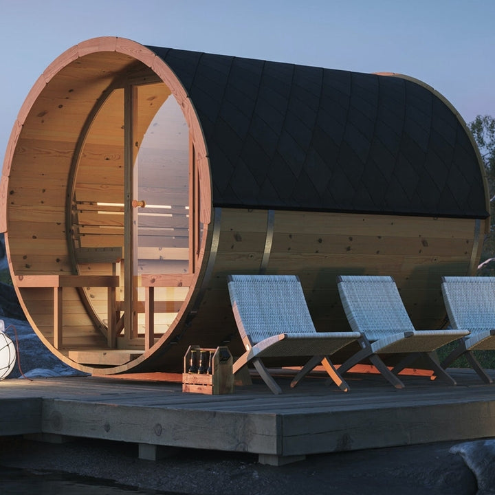 Wholesale Price Custom 6 Person Outdoor Barrel Sauna Red Cedar Wooden Barrel Sauna Room With Harvia Stove