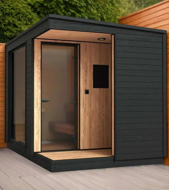 Cedar Cabin Sauna - 4 Person Outdoor Square Traditional Sauna Spa Room for Stress Relief