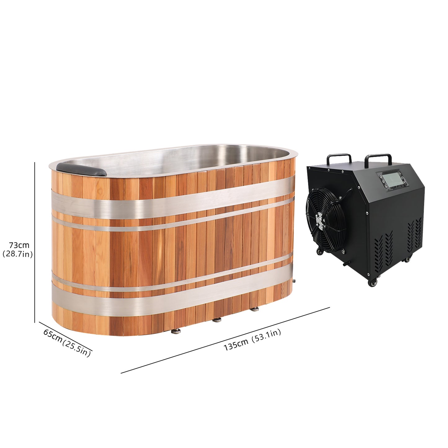 SaunasEnvy Red Cedar Cold Plunge Tub – 1 Person Ice Bath with Stainless Steel Liner