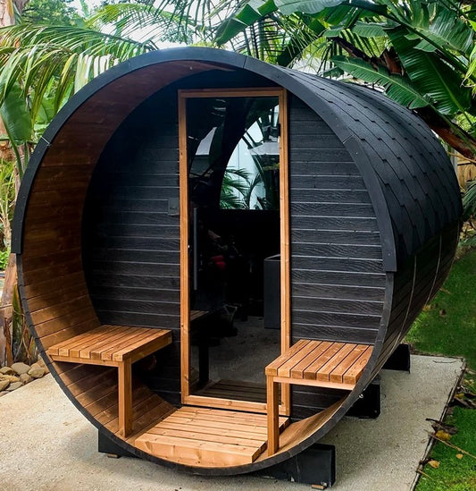 Outdoor Luxury Half Glass View Barrel Sauna Cedar Wood Large Size Sauna for Garden