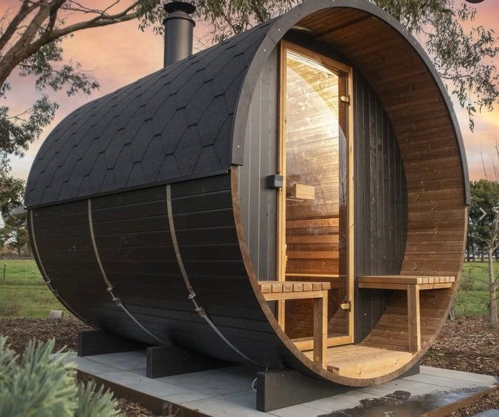 Outdoor Luxury Half Glass View Barrel Sauna Cedar Wood Large Size Sauna for Garden