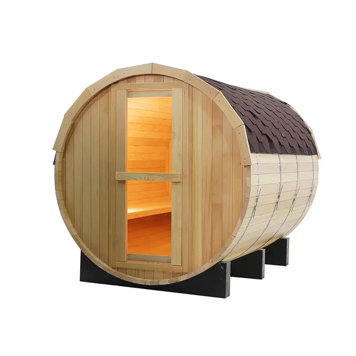 Wholesale Price Custom 6 Person Outdoor Barrel Sauna Red Cedar Wooden Barrel Sauna Room With Harvia Stove