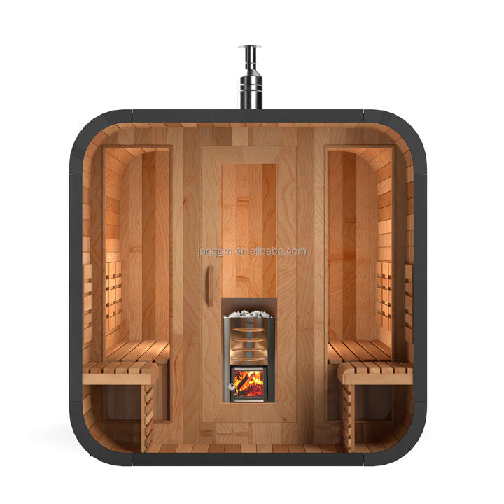 Custom Stylish 2-4 Person Outdoor Cubic Sauna Room - Modern Steam Room for Home & Wellness