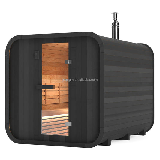 Custom Stylish 2-4 Person Outdoor Cubic Sauna Room - Modern Steam Room for Home & Wellness