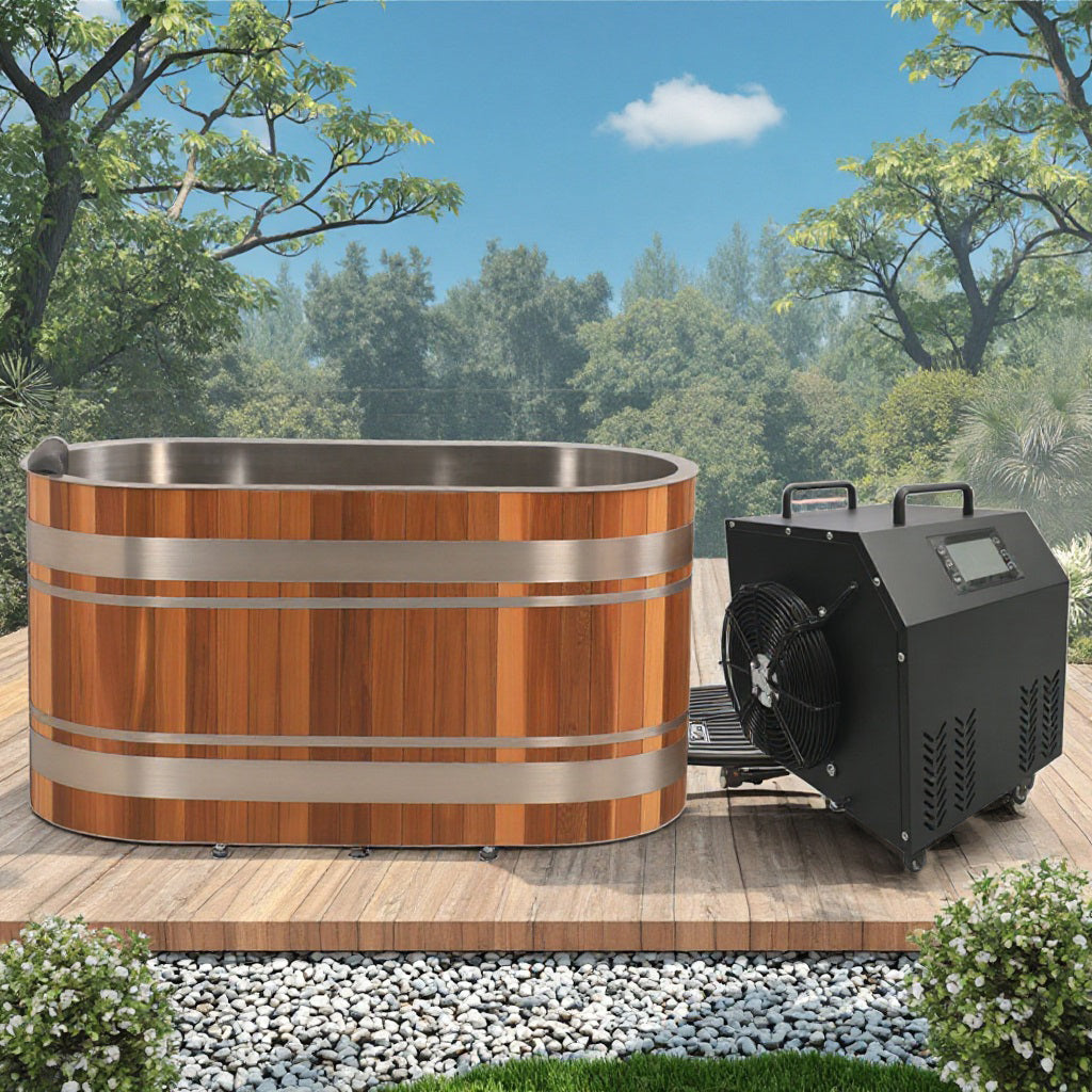 SaunasEnvy Red Cedar Cold Plunge Tub – 1 Person Ice Bath with Stainless Steel Liner