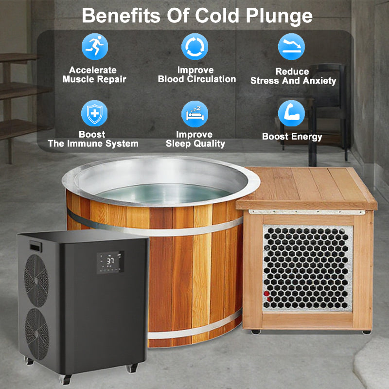 SaunasEnvy Cold Plunge Tub – Round Cedar Ice Bath for 1–2 People