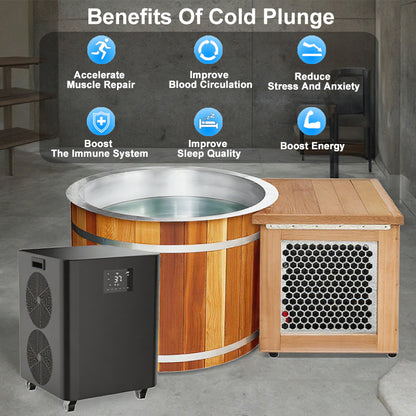 SaunasEnvy Cold Plunge Tub – Round Cedar Ice Bath for 1–2 People