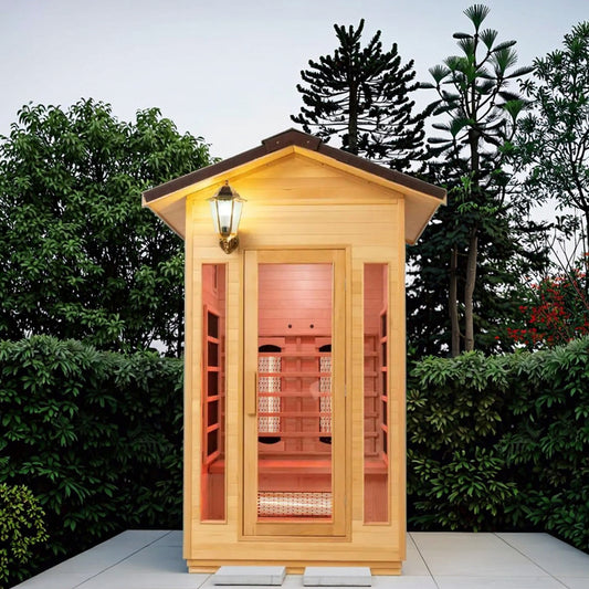Good Quality Solid Wood Small Size Far Infrared Sauna Room Outdoor Waterproof Dry Sauna Suitable for 1-2 People