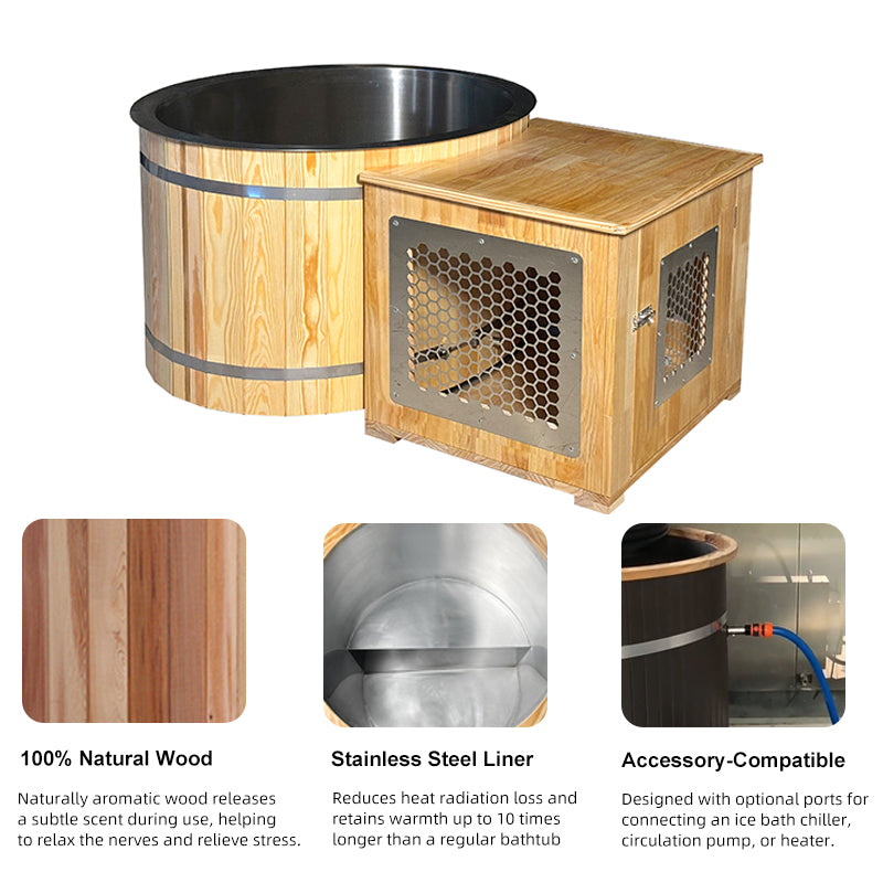 SaunasEnvy Cold Plunge Tub – Round Cedar Ice Bath for 1–2 People