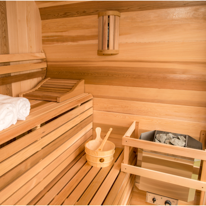 Traditional 6-Person Outdoor Sauna Room 6kW Stove Red Cedar Square Sauna House Far Infrared Steamer Includes Control Panel