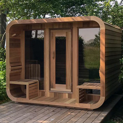 Traditional 6-Person Outdoor Sauna Room 6kW Stove Red Cedar Square Sauna House Far Infrared Steamer Includes Control Panel