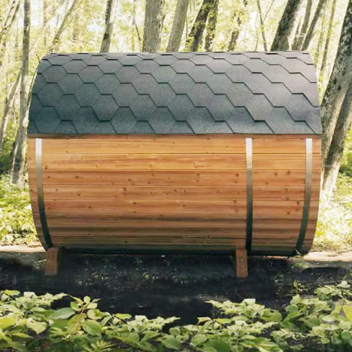Wholesale Price Custom 6 Person Outdoor Barrel Sauna Red Cedar Wooden Barrel Sauna Room With Harvia Stove