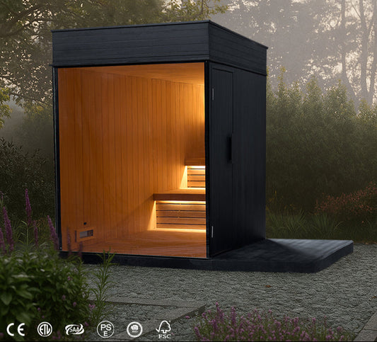 6 Person Outdoor Sauna Wood Cube Canada Red Cedar Wood Sauna Room Outdoor Garden Square Sauna Room